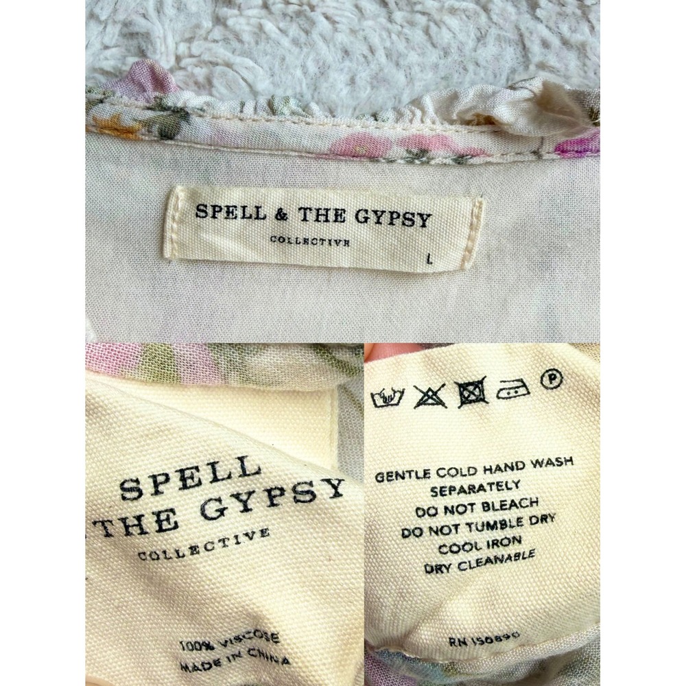 Spell & The Gypsy Wild Bloom Blouse Cream Floral Ruffle Boho Top Wildflower L - Picture 4 of 13